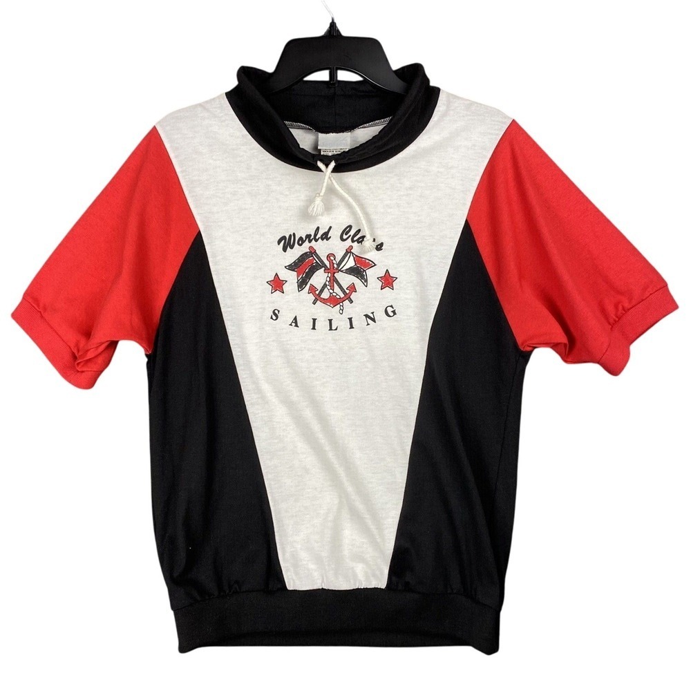 Jantzen Sailing Shirt M‎ Colorblock Red Black White Made USA Nautical Retro 80s